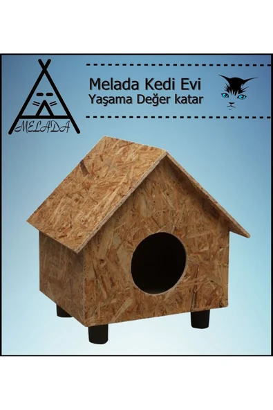MELADA Kedi Evi Dış Ortam Uygun Ahşap Kedi Evi OSB 55x40x40 cm - 3