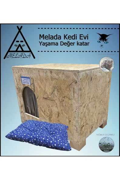 MELADA Kadima Kedi Evi Dış Ortam Uygun Ahşap Kedi Evi OSB Minderli 61x41x36 cm - 3