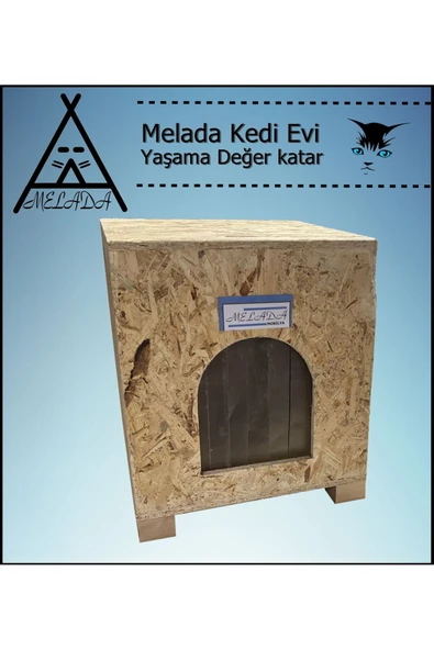 MELADA Kedi Evi Dış Ortam Uygun Ahşap Kedi Evi OSB 40x37x34 cm - 4