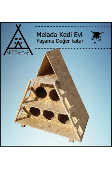 MELADA Kedi Evi Dış Ortam Uygun Ahşap Kedi Evi OSB 100x90x55 cm - 4