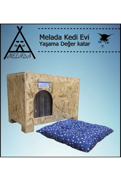 MELADA Kadima Kedi Evi Dış Ortam Uygun Ahşap Kedi Evi OSB Minderli 61x41x36 cm