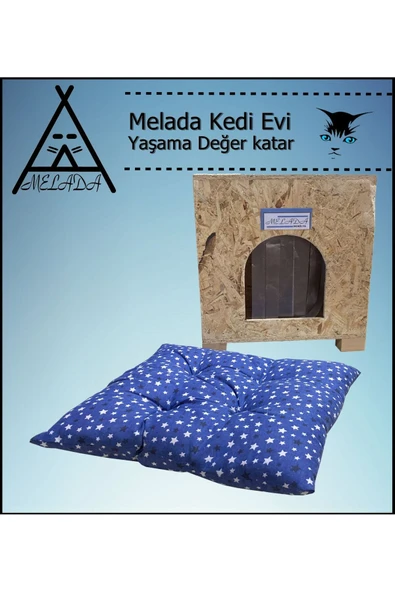 MELADA Kedi Evi Dış Ortam Uygun Ahşap Kedi Evi OSB Minderli 40x37x34 cm - 4