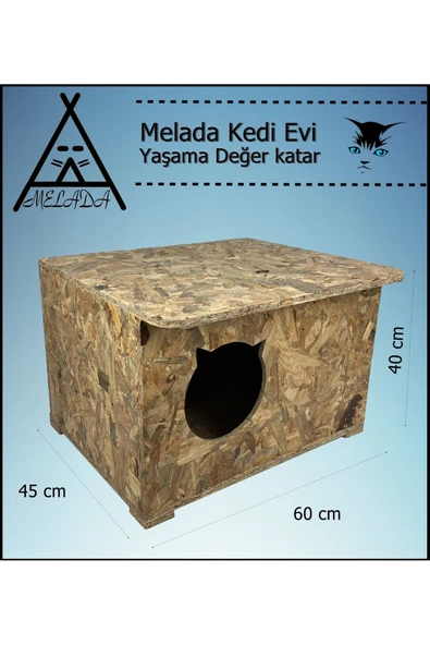 MELADA Kedi Evi Dış Ortam Uygun Ahşap Kedi Evi OSB 60x45x40 cm - 3