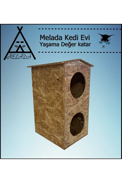 MELADA Kedi Evi Dış Ortam Uygun Ahşap Kedi Evi Dublex OSB 66x39x32 cm - 2