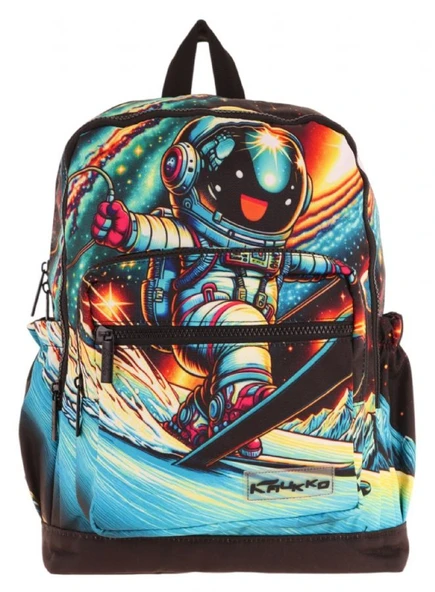 Kaukko Dört Bölmeli (Erkek Çocuk - Siyah - Kayak Yapan Astonot) - İlkokul Okul Sırt Çantası - L5272 - Resim 2