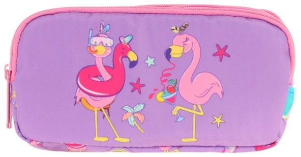 Kaukko Kids Pembe Mor, Flamingolar, Kız Çocuk Üç Gözlü Okul Kalem Çantası - L8240 - Resim 2