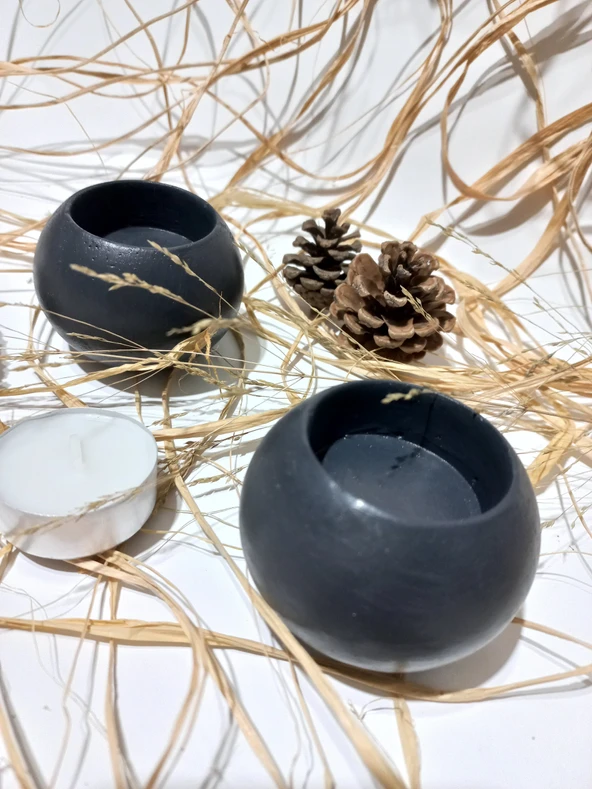 DÜZ YUVARLAK İKİLİ MUMLUK SİYAH - Resim 3