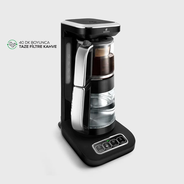Karaca Çaysever Robotea Pro 4 in 1 Konuşan Otomatik Çay Makinesi Su Isıtıcı ve Filtre Kahve Demleme Makinesi 2500W, Black Chrome - Resim 2