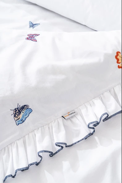 Rivaİstanbul Kelebekli Çift Kişilik Nakışlı %100 Pamuklu Nevresim Takımı & Çeyiz Seti - Resim 6