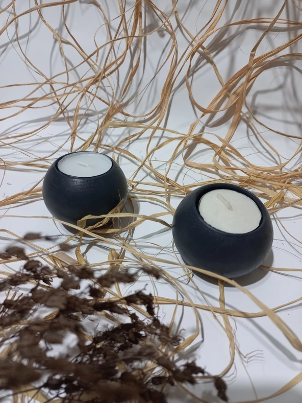 DÜZ YUVARLAK İKİLİ MUMLUK SİYAH ürün görseli 1