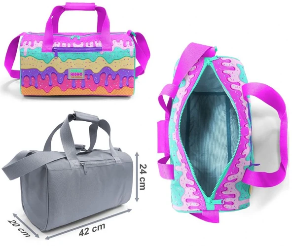 Coral High Kız Çocuk Çok Renkli Dondurma Desenli Çocuk Valizi ve Seyahat/Spor Çantası Seti - 3