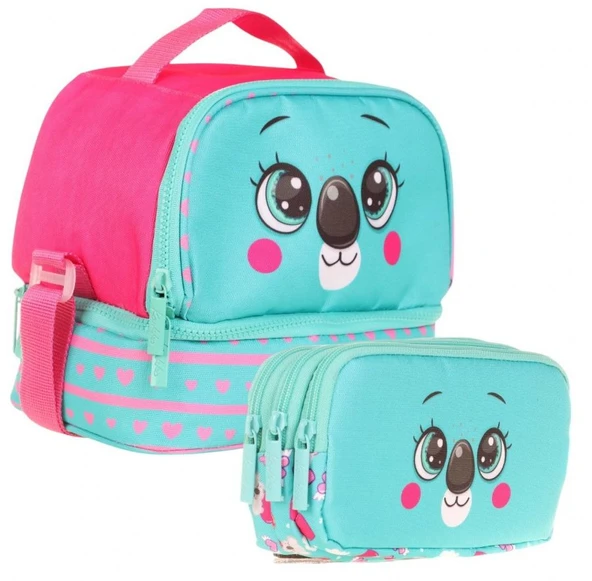 Kaukko İki Bölmeli Isı Yalıtımlı Beslenme + Kalemlik Seti (Koala Desenli ) (Yeşil Kırmızı) ürün görseli