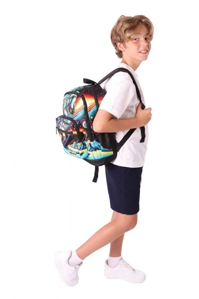 Kaukko Dört Bölmeli (Erkek Çocuk - Siyah - Kayak Yapan Astonot) - İlkokul Okul Sırt Çantası - L5272 - Resim 5