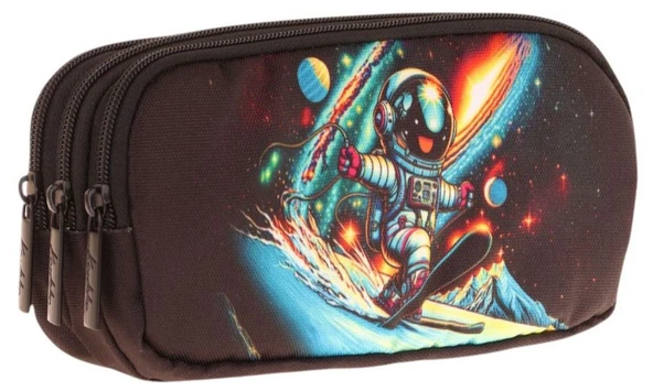 Kaukko Kids Siyah, Kayak Yapan Astonot, Erkek Çocuk Üç Bölmeli Kalemlik/Kalem Çantası - L8272 ürün görseli