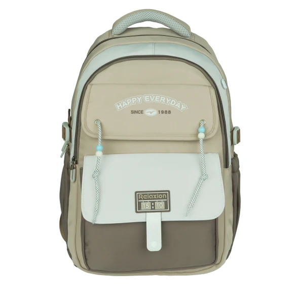 Relaxion Yeni Sezon, Kalemlikli, Gri-Kahverengi İthal Premium Okul Sırt Çantası (1515) - Resim 2