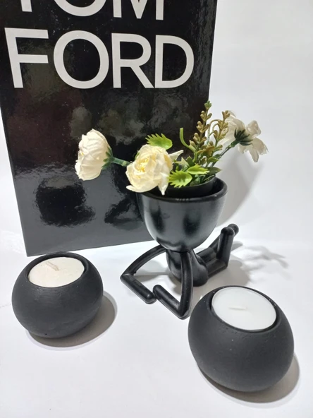 DÜZ YUVARLAK İKİLİ MUMLUK SİYAH - Resim 2