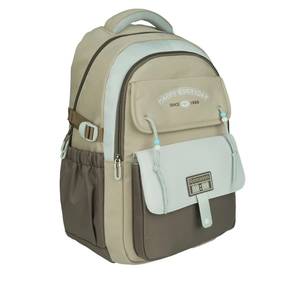 Relaxion Yeni Sezon, Kalemlikli, Gri-Kahverengi İthal Premium Okul Sırt Çantası (1515) - Resim 3