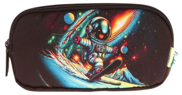 Kaukko Kids Siyah, Kayak Yapan Astonot, Erkek Çocuk Üç Bölmeli Kalemlik/Kalem Çantası - L8272 - Resim 2