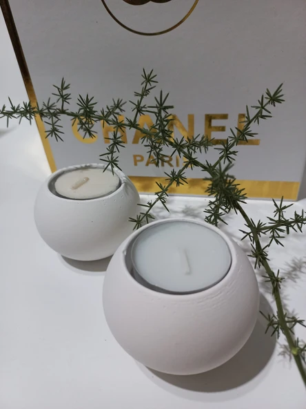 DÜZ YUVARLAK İKİLİ MUMLUK BEYAZ - Resim 3