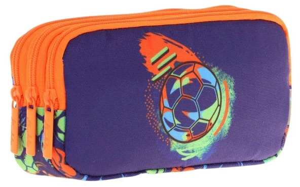 Kaukko Kids Turuncu Lacivert, Futbol Topu Baskılı, Erkek Çocuk Üç Bölmeli Okul Kalem Çantası - L8269 ürün görseli