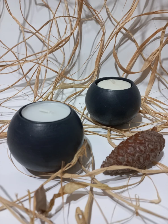 DÜZ YUVARLAK İKİLİ MUMLUK SİYAH - Resim 4