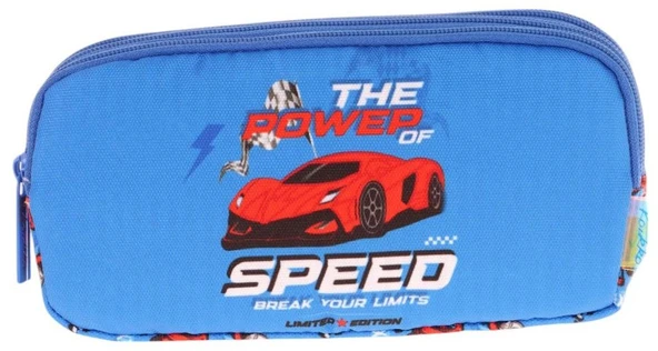 Kaukko Kids Mavi, Yarış Arabası Desenli, Erkek Çocuk Üç Bölmeli Okul Kalem Çantası - L8268 - Resim 2