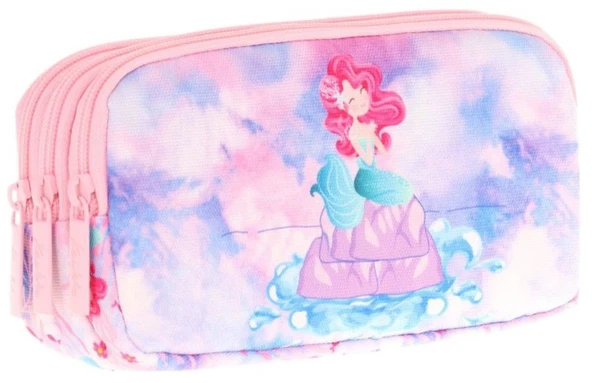 Kaukko Kids Üç Bölmeli Pembe Mavi, Denizkızı Temalı, Kız Çocuk Okul Kalem Çantası - L8217 ürün görseli