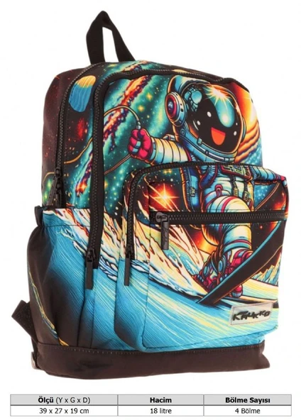 Kaukko Dört Bölmeli (Erkek Çocuk - Siyah - Kayak Yapan Astonot) - İlkokul Okul Sırt Çantası - L5272 - Resim 4