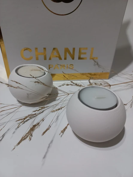 DÜZ YUVARLAK İKİLİ MUMLUK BEYAZ - Resim 2