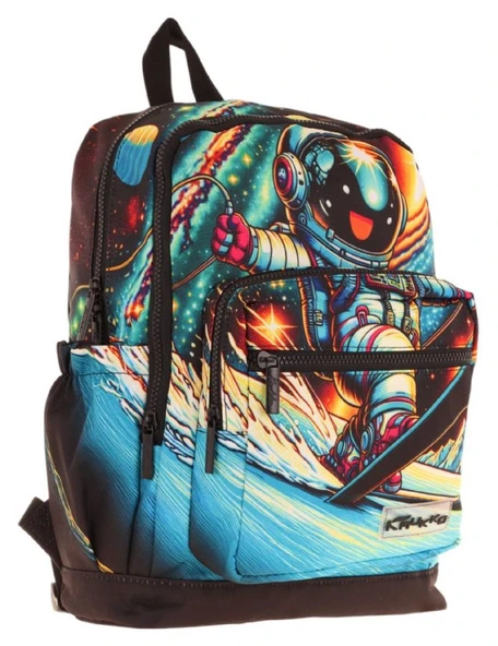 Kaukko Dört Bölmeli (Erkek Çocuk - Siyah - Kayak Yapan Astonot) - İlkokul Okul Sırt Çantası - L5272 ürün görseli