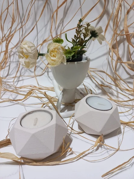 KÜÇÜK ALTIGEN İKİLİ MUMLUK BEYAZ - Resim 3