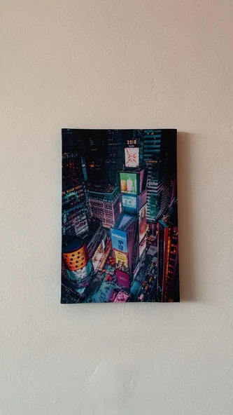 New York Times Meydanı Manzaralı Natürel Tasarım Ahşap Çerçeve Ev İşyeri Duvar Kanvas Tablo SHR3 - Resim 5