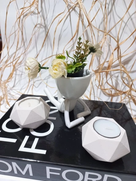 KÜÇÜK ALTIGEN İKİLİ MUMLUK BEYAZ - Resim 4