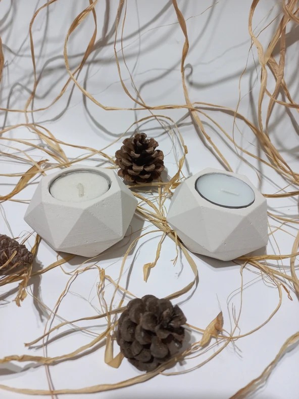 KÜÇÜK ALTIGEN İKİLİ MUMLUK BEYAZ ürün görseli 1