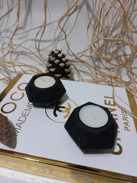 KÜÇÜK ALTIGEN İKİLİ MUMLUK SİYAH - Resim 3