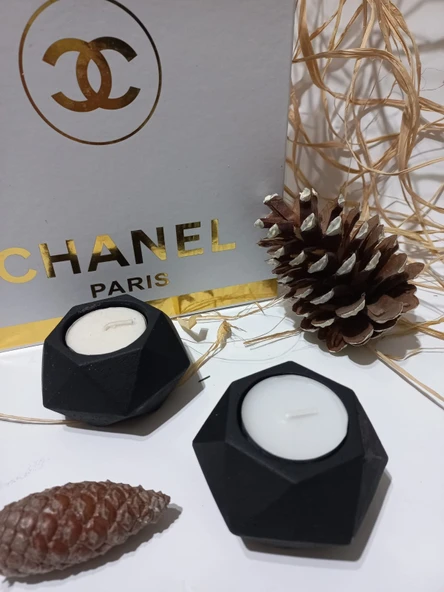 KÜÇÜK ALTIGEN İKİLİ MUMLUK SİYAH - Resim 2