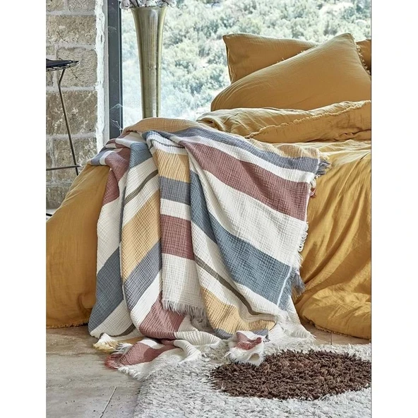 Dantela Gloria Colorful Müslin Pamuk Anti-Alerjik Çift Kişilik Yatak Örtüsü (240x260)