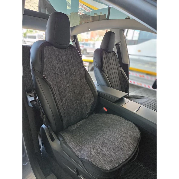 Bod Tesla Model Y Juniper Keten Koltuk Koruyucu Kılıf Cepli Siyah 2025-Sonrası - Resim 3