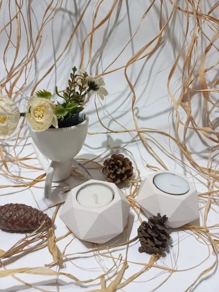 KÜÇÜK ALTIGEN İKİLİ MUMLUK BEYAZ - Resim 2