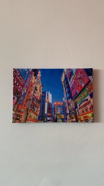 Tokyo Akiba Manzaralı Natürel Tasarım Ahşap Çerçeve Ev İşyeri Duvar Kanvas Tablo SHR4 - Resim 5