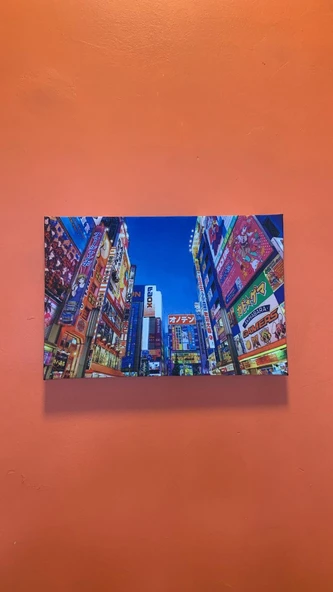 Tokyo Akiba Manzaralı Natürel Tasarım Ahşap Çerçeve Ev İşyeri Duvar Kanvas Tablo SHR4 - Resim 3