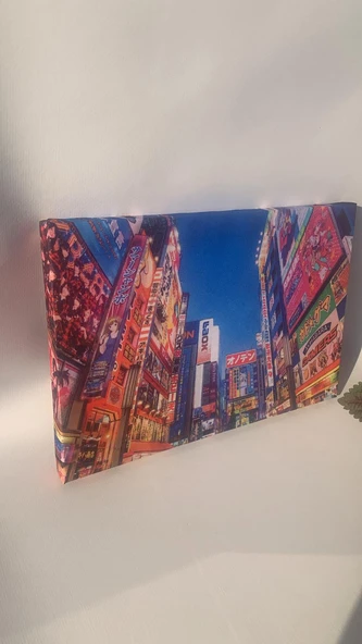 Tokyo Akiba Manzaralı Natürel Tasarım Ahşap Çerçeve Ev İşyeri Duvar Kanvas Tablo SHR4 - Resim 7