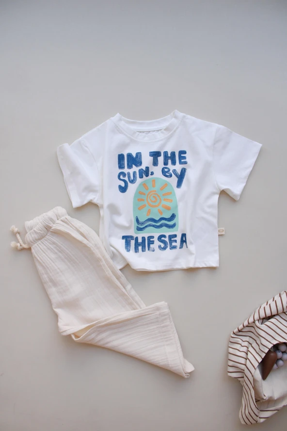 Güneş Baskılı T-shirt Müslin Pantolon Takım - 2