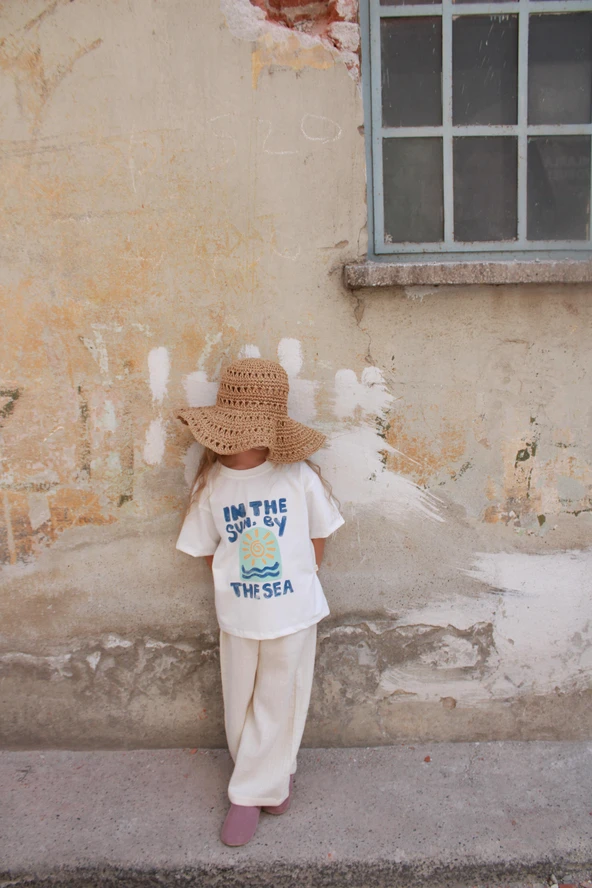 Güneş Baskılı T-shirt Müslin Pantolon Takım - 1