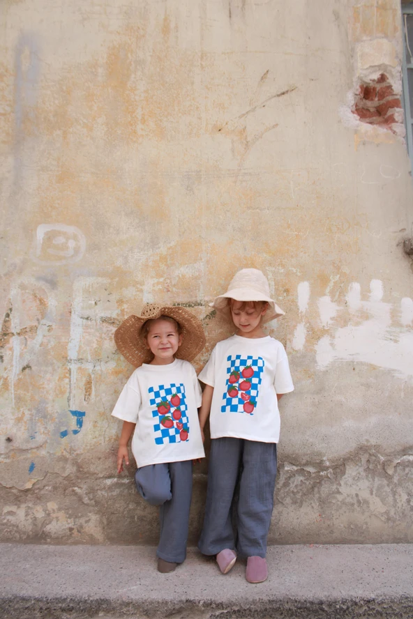 Domates Baskılı T-shirt Müslin Pantolon Takım - Resim 5