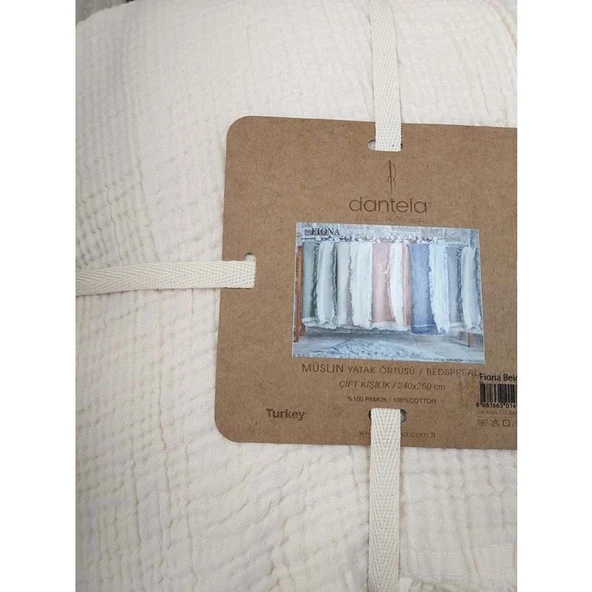 Dantela Fiona Bej Müslin Pamuk Anti-Alerjik Çift Kişilik Yatak Örtüsü (240x260) - 2