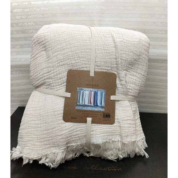 Dantela Fiona Bej Müslin Pamuk Anti-Alerjik Çift Kişilik Yatak Örtüsü (240x260)