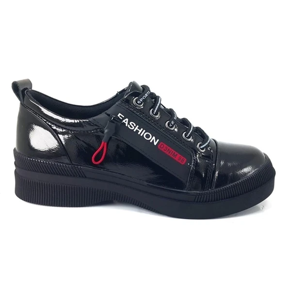 Albini 10061 22KA Günlük Bayan Ayakkabı Siyah Kırışık Rugan - Resim 2