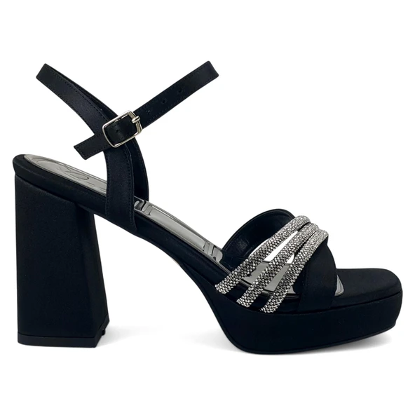 Beety 1018 1 25YA Kadın Abiye Ayakkabı Siyah Saten - Resim 2