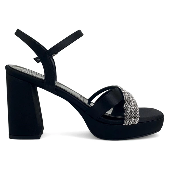 Beety 1018 1 25YA Kadın Abiye Ayakkabı Siyah Saten - Resim 3